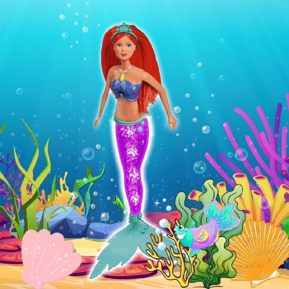 Simba 105733656 - Steffi Love Muñeca Sirena Brillante (39 cm) - Sirena Brillante Que Cambia de Color Arco Iris Luminoso Juguete Impermeable para Niños de 3 años en adelante