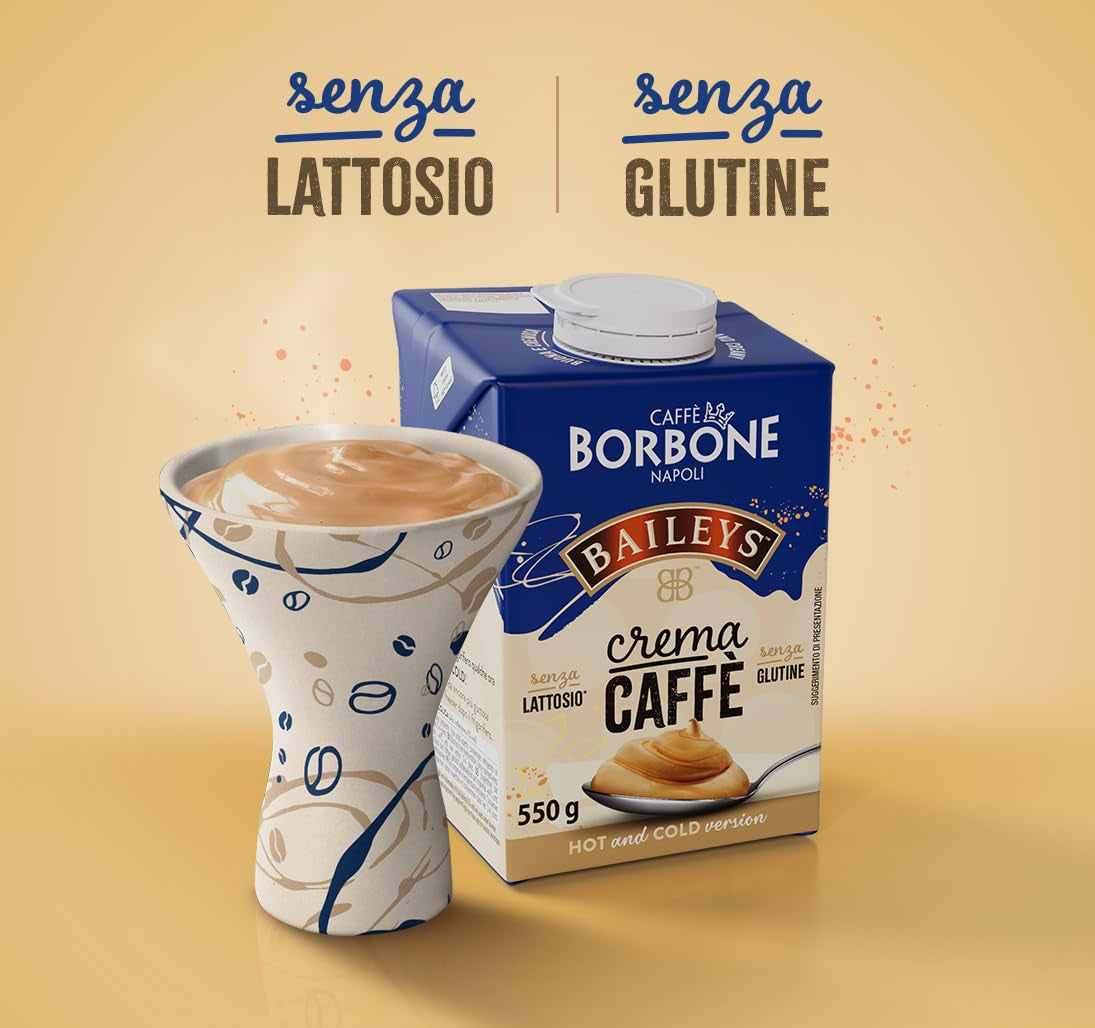 Caffè Borbone Baileys Kaffeecreme - Creme auf Milchbasis mit lactosefreiem, löslichem Kaffee, mit Baileys - sin lactosa y sin gluten - Caja de cartón de 550 gramos