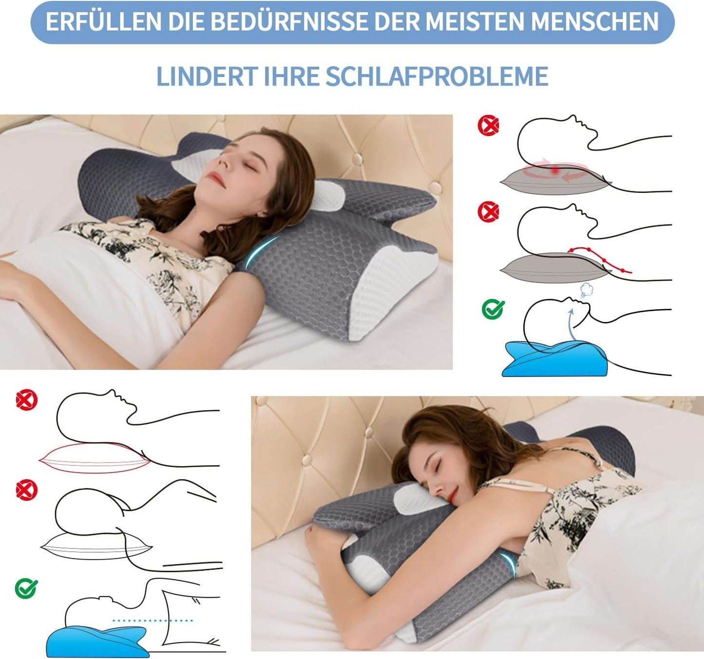 IDEA Pillow Almohada Viscoelástica, Almohada Ergonómica Almohada Ortopédica Dolor de Cuello, Almohada para Dormir para Dolores Laterales de Espalda y Abdominales, Almohada para el Cuello Almohada Antironquidos para Adultos Almohadas Ortopédicas Cervicales Naty Shop