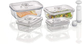 Caso VacuBoxx E-Set - 4 recipientes al vacío cuadrados extremadamente estables y juego de recipientes al vacío, recipientes irrompibles y aptos para lavavajillas, 3 recipientes al vacío para alimentos y líquidos sensibles a la presión Cajas de conservación de alimentos Naty Shop