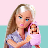 Steffi Simba Love Welcome Baby 29 cm Steffi Embarazada Paquete de 12 Accesorios para Juegos de rol Muñeca de Moda con muñeca de Juguete de 4 cm para Mayores de 3 años