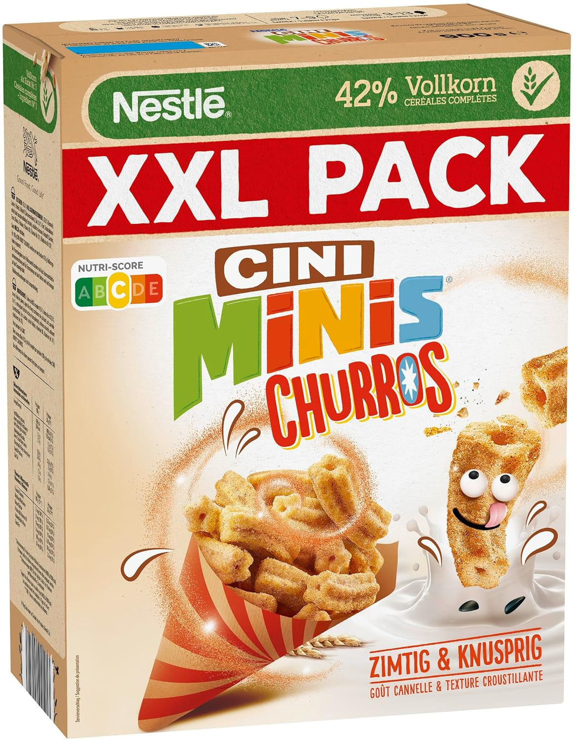 Cereales para el desayuno Nestlé CINI MINIS Churros con 42% de contenido de cereales integrales, paquete de 6 (6 x 900 g)