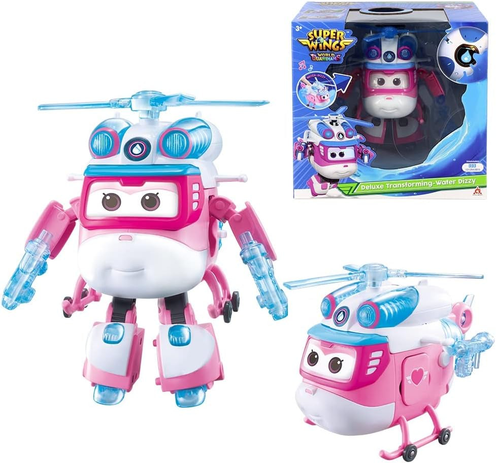 Super Wings Personajes transformadores de 5" Paquete de 2 Jett transformador supercargado + Tino Juguete transformador para niños y niñas a partir de 3 años Figuras de acción rojas Naty Shop Dizzy