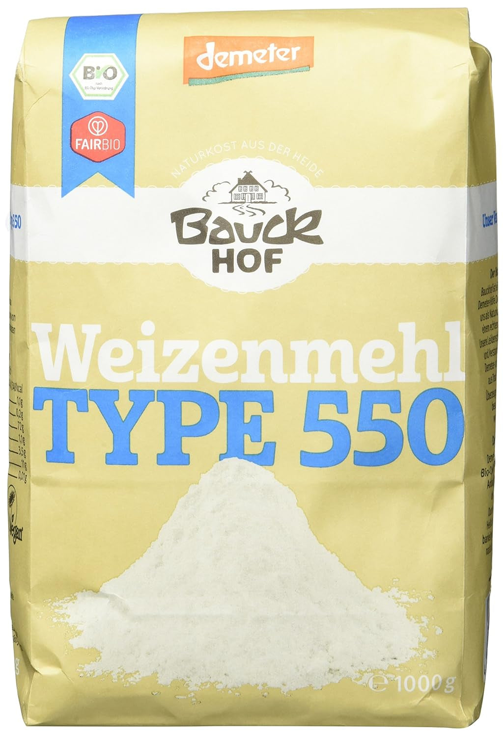 Harina de trigo Hof tipo 550 Demeter, 1 kg
