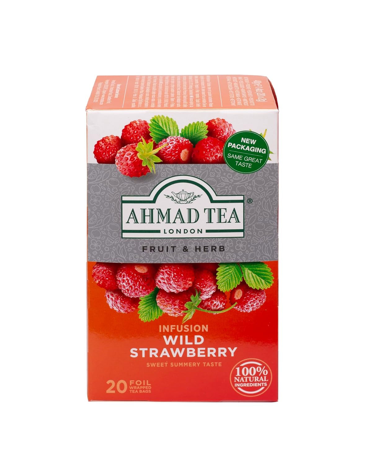 Ahmad Tea - Fresa silvestre - Té de frutas y hierbas descafeinado - Fresa - Sabor a bolsitas de té envueltas individualmente selladas con 2 g de té por porción - 20 bolsitas de té con bandas