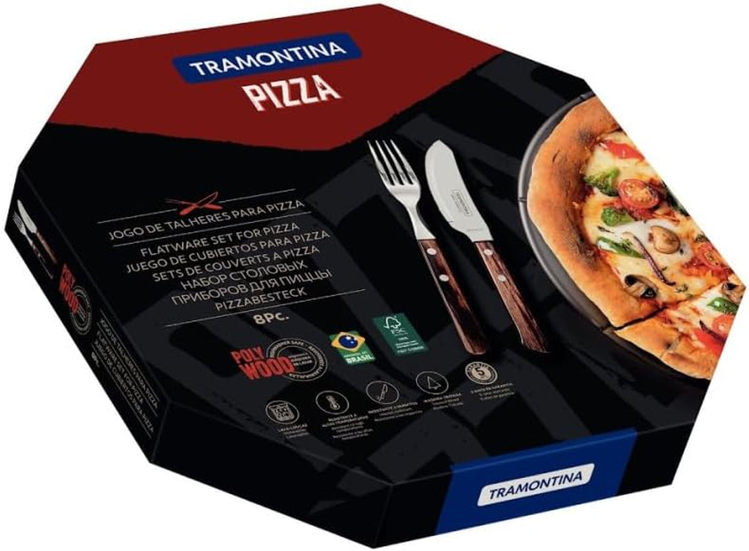 Tramontina PIZZA Besteck, Juego de 8 Piezas, Para 4 Personas, Rostfreier Edelstahl, Fsc-Zertifizierte Holzgriffe, Spülmaschinenfest Kitchen Naty Shop
