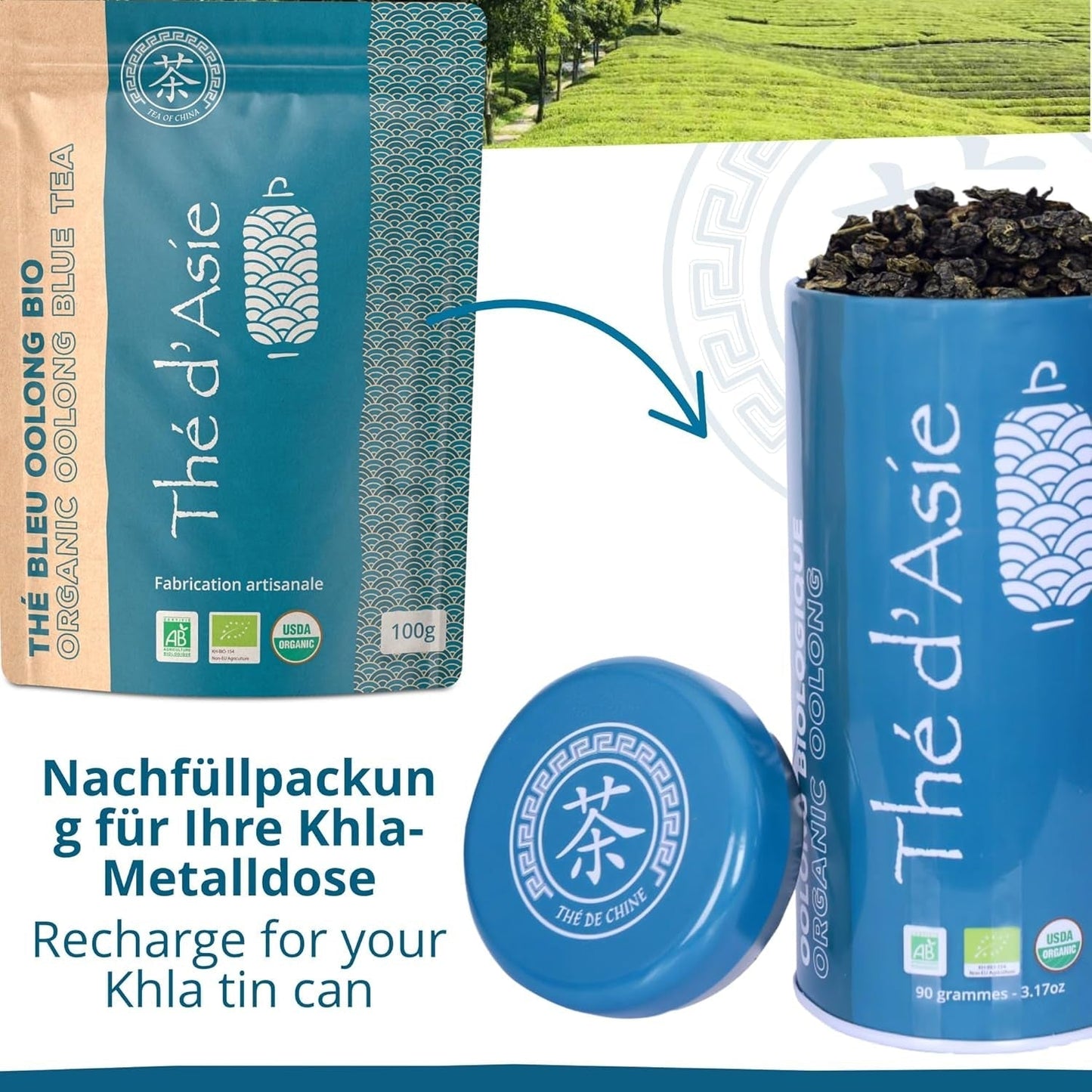 Khla - Té Bio Oolong 100 G - Té Azul - Té Suelto Natural - Té Asiático Orgánico - Suelto y Cortado - Té de Hierbas e Infusiones - De China