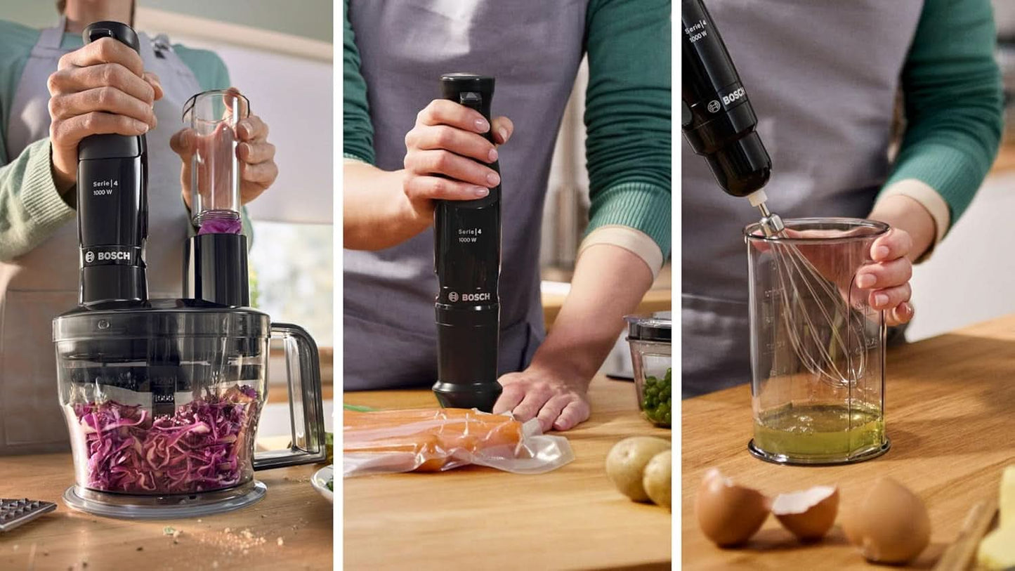 Bosch Stabmixer Ergomaster Serie 4, 1000 Watt, Edelstahl-Mixstab, Zerkleinerer, Mix-/Messbecher, Schwarz Kitchen Naty Shop