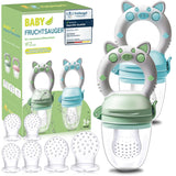 Chupetes de Frutas para Bebé, Pack de 2 Chupetes de Frutas para Bebés de 3 Meses en adelante Versión Mejorada 2023, Chupetes Rellenables, Chupetes de Gachas, Chupetes de Frutas para Bebés, Sin BPA, 8 Tetinas de Silicona en 3 Tamaños
