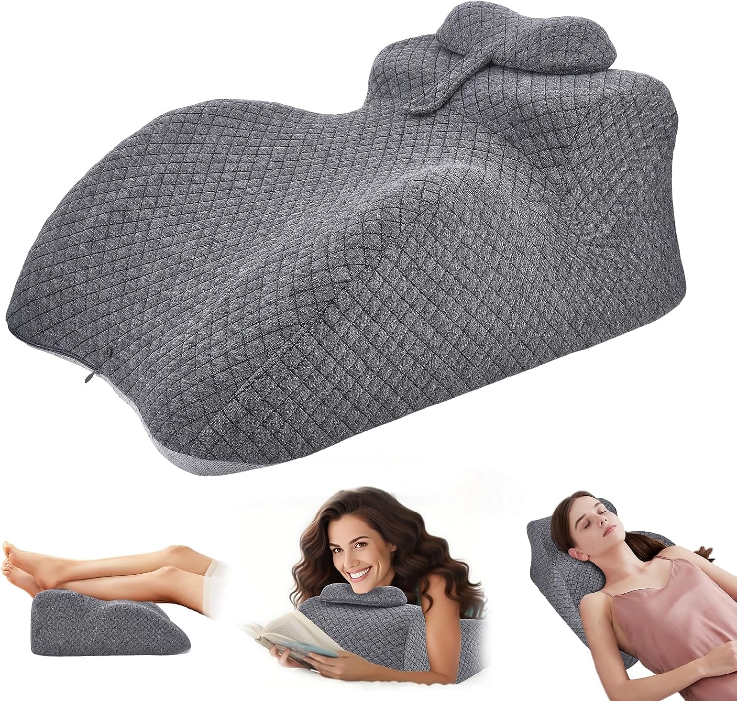 Almohada de lectura: almohada para la espalda, reposacabezas ajustable, almohada de lectura de espuma viscoelástica para cama, almohada ergonómica para la espalda, el cuello y las piernas, almohada de apoyo lumbar