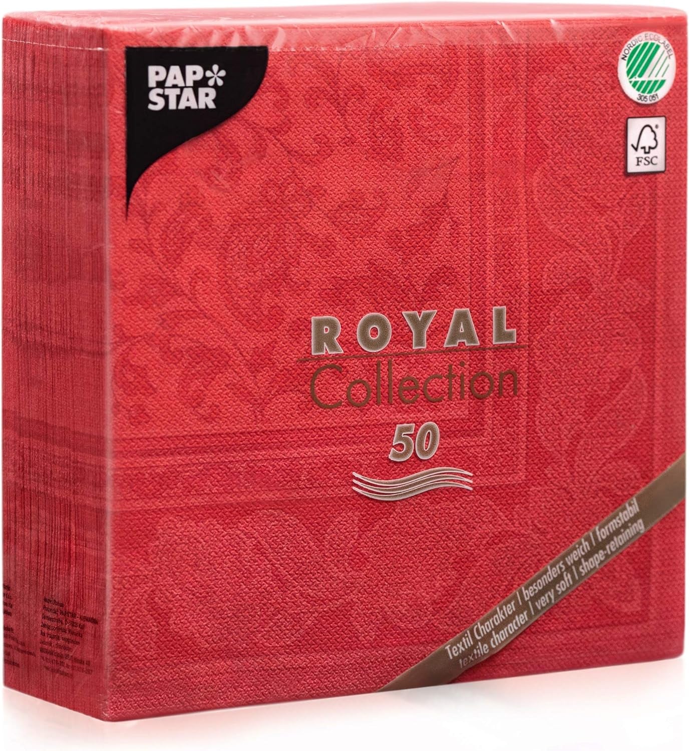 50 servilletas premium "Colección ROYAL" pliegue 1/4 40 cm x 40 cm rojo "Adornos" de alta calidad (paquete de 2)