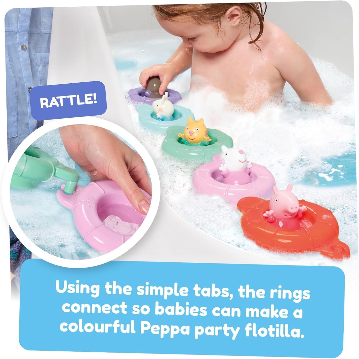 Tomy Toomies Peppa's Pool Party - 5 vasos con aro conector con 5 juguetes para niños Peppa Pig & Friends Water Squirter - juguetes de baño +18 meses - Juguetes de baño y piscina para niños Bebe Toys Naty Shop