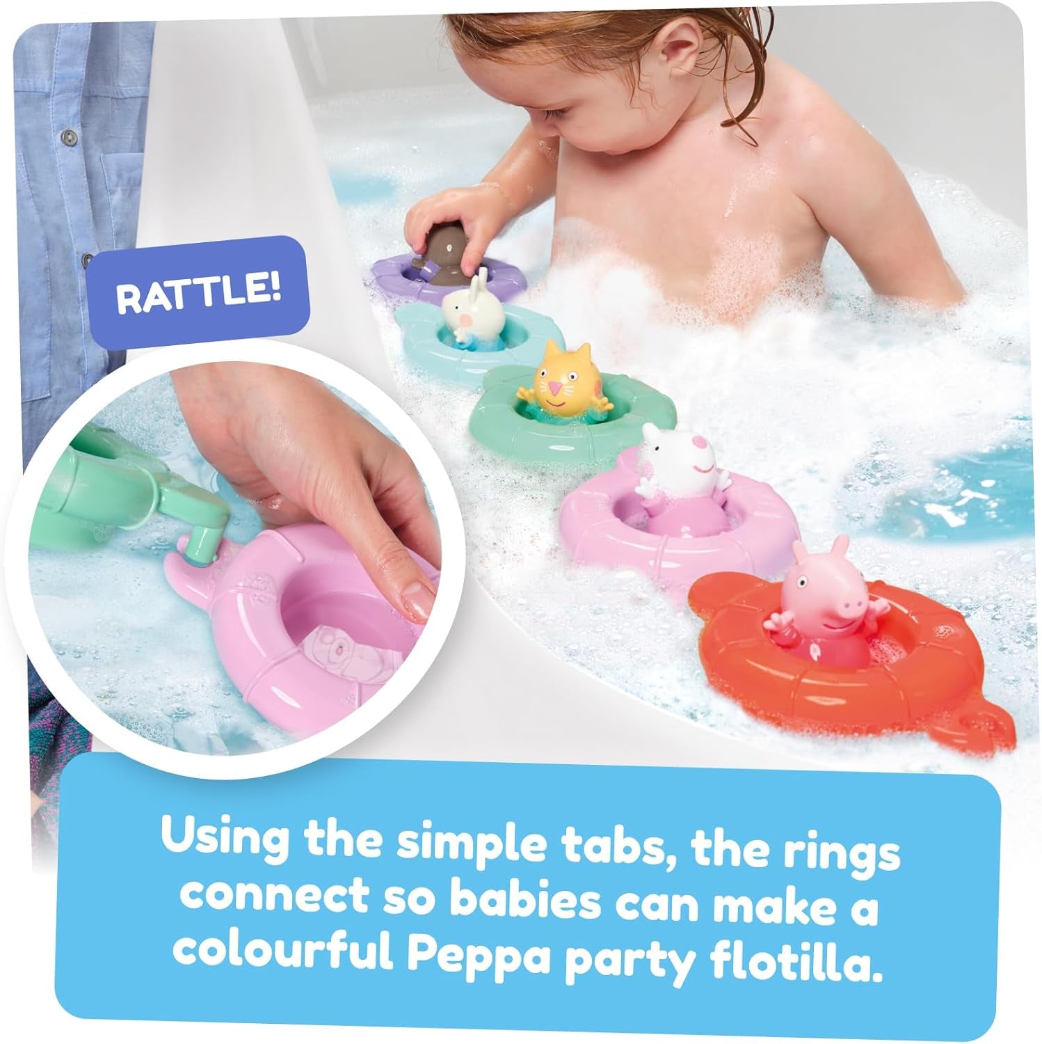 Tomy Toomies Peppa's Pool Party - 5 vasos con aro conector con 5 juguetes para niños Peppa Pig & Friends Water Squirter - juguetes de baño +18 meses - Juguetes de baño y piscina para niños Bebe Toys Naty Shop