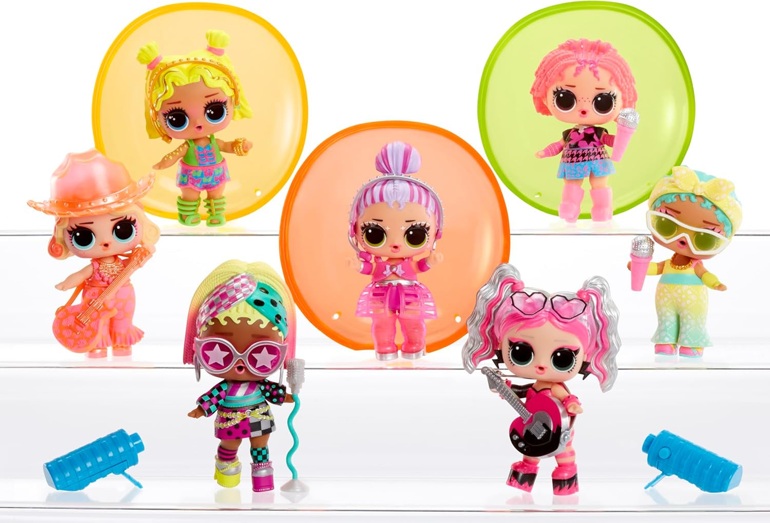 jajaja ¡Sorpresa! Neon Pop Stars Tots - 1 muñeca sorpresa mágica con luz negra, envoltorio ciego, 7 muñecas coleccionables, cada una con pegatinas de neón y accesorios, regalo para niños mayores de 4 años Naty Shop Dolls