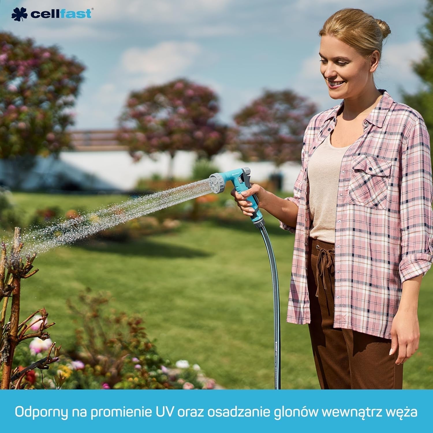 Manguera de jardín Cellfast MULTIFLEX PRO, duradera, 6 capas, trenza tejida ATS2, resistente a los rayos UV y a las algas, sin metales pesados, tecnología Velvet, 35 bar, -20/+65°C, 3/4", 30m