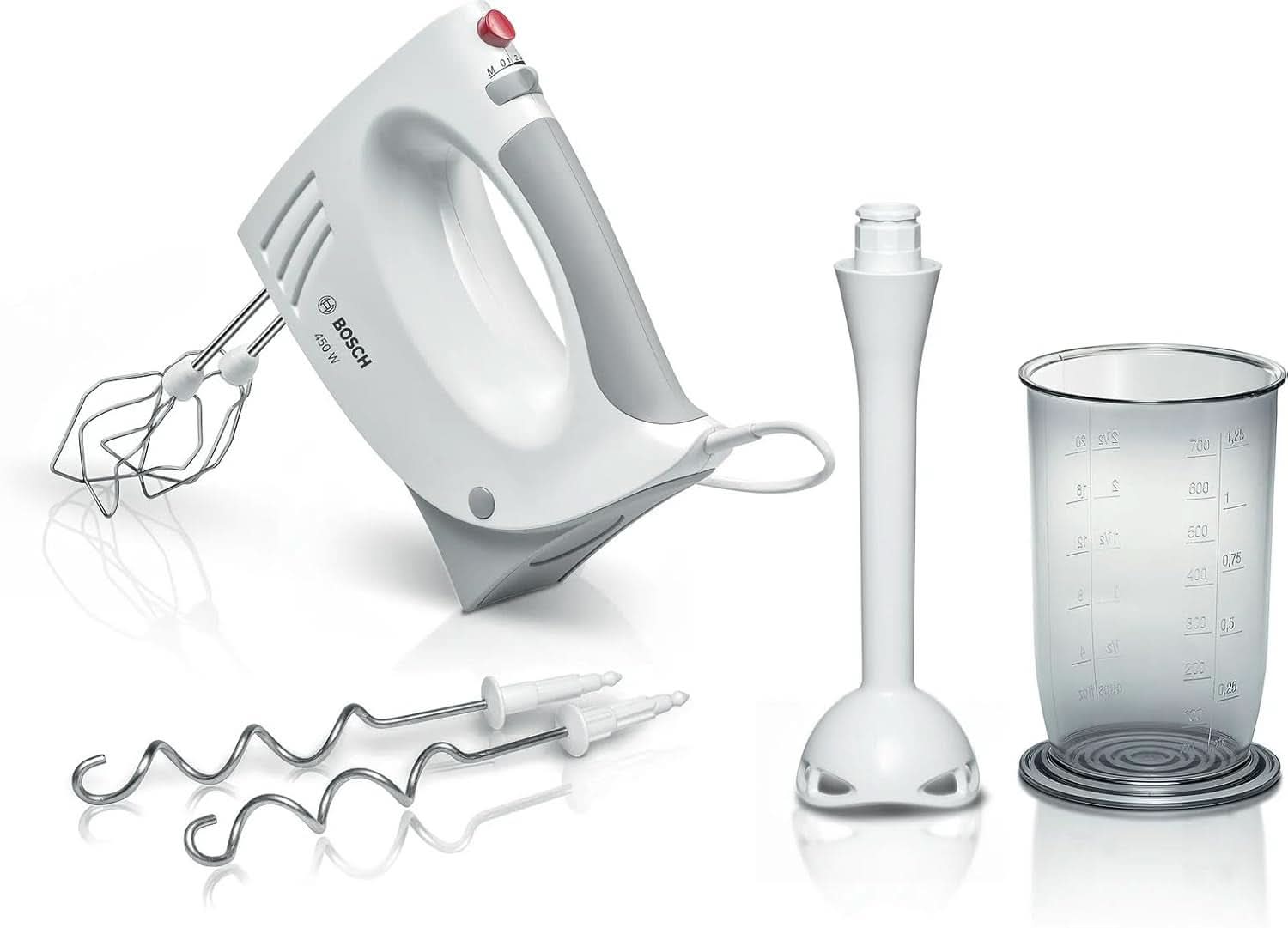 Bosch Hausgeräte MFQ3540 Handrührer, Grau, Weiß, 7,7 cm de largo x 20,1 cm de ancho x 14,1 cm de alto Cocina Naty Shop