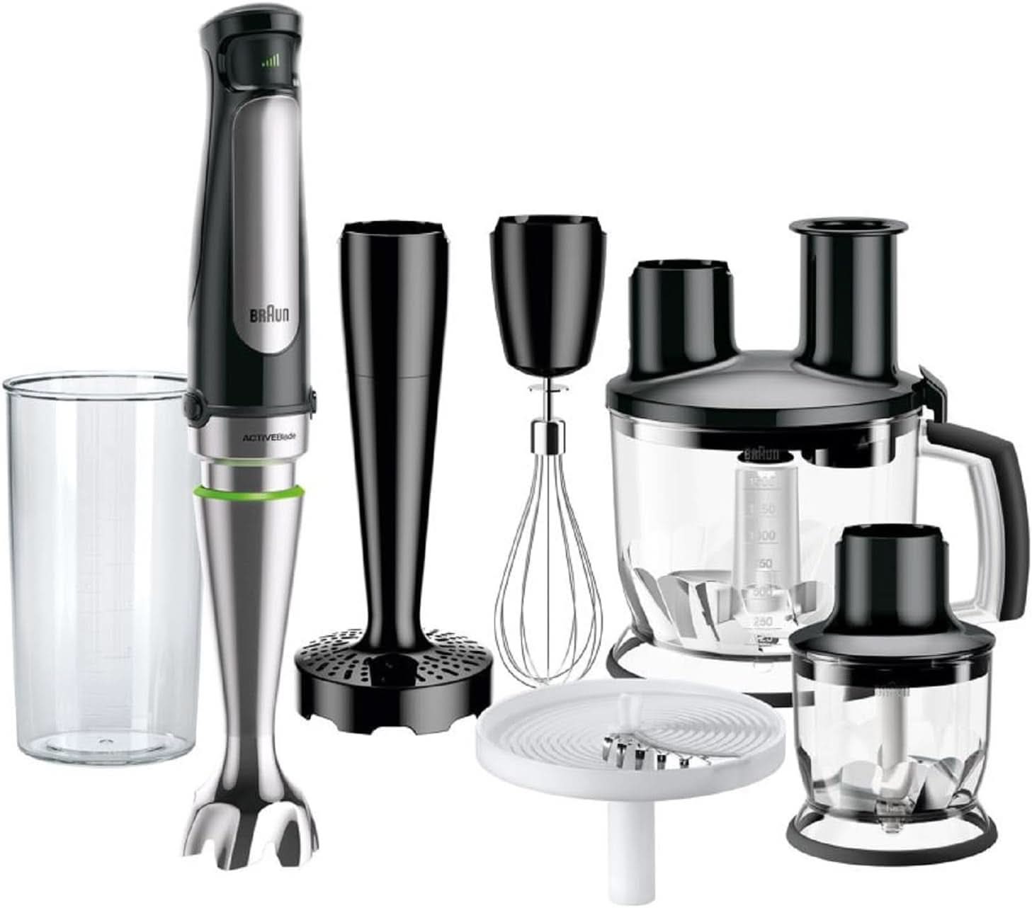Braun Multiquick 7 MQ 7035X Stabmixer - Pürierstab Mit Abnehmbarem Edelstahl Mixfuß Mit Activeblade Technologie Zum Pürieren Der Härtesten Ingredient, Inkl. Juego de 3 piezas Zubehör, 1000 W, Schwarz Kitchen Naty Shop Schwarz Kartoffel- Und Gemüsestampfer