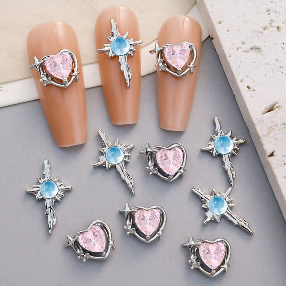 16 Stile Luxus Mond Stern Nagel Charms 3D Nail Charms Y2K Legierung Strasssteine ​​​​Bogen Schmetterling Nagel Schmuck Metall Nail Art Charms Nägel Glitzersteine ​​​​Nailart Rhinestones Nageldesign Zubehör