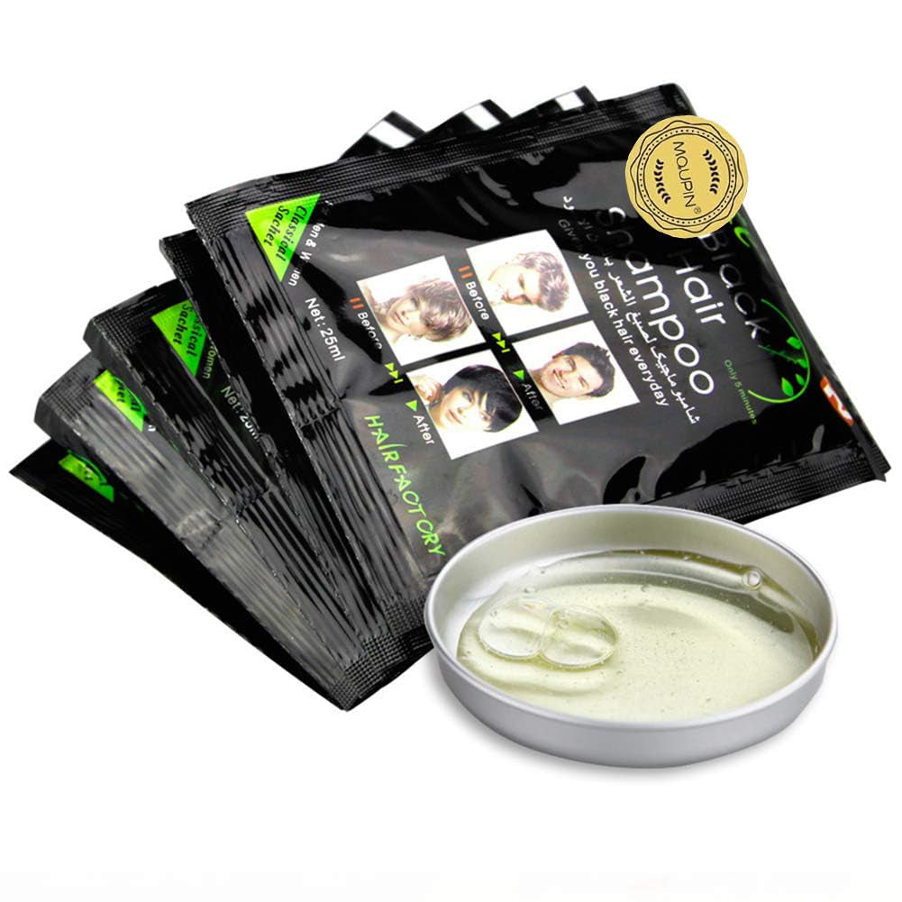 Natural Ingredients Champú instantáneo para tinte de cabello negro, tinte para cabello negro semipermanente, fácil de usar, de larga duración, ingredientes naturales (10 piezas, negro) Naty Shop Hair Dye