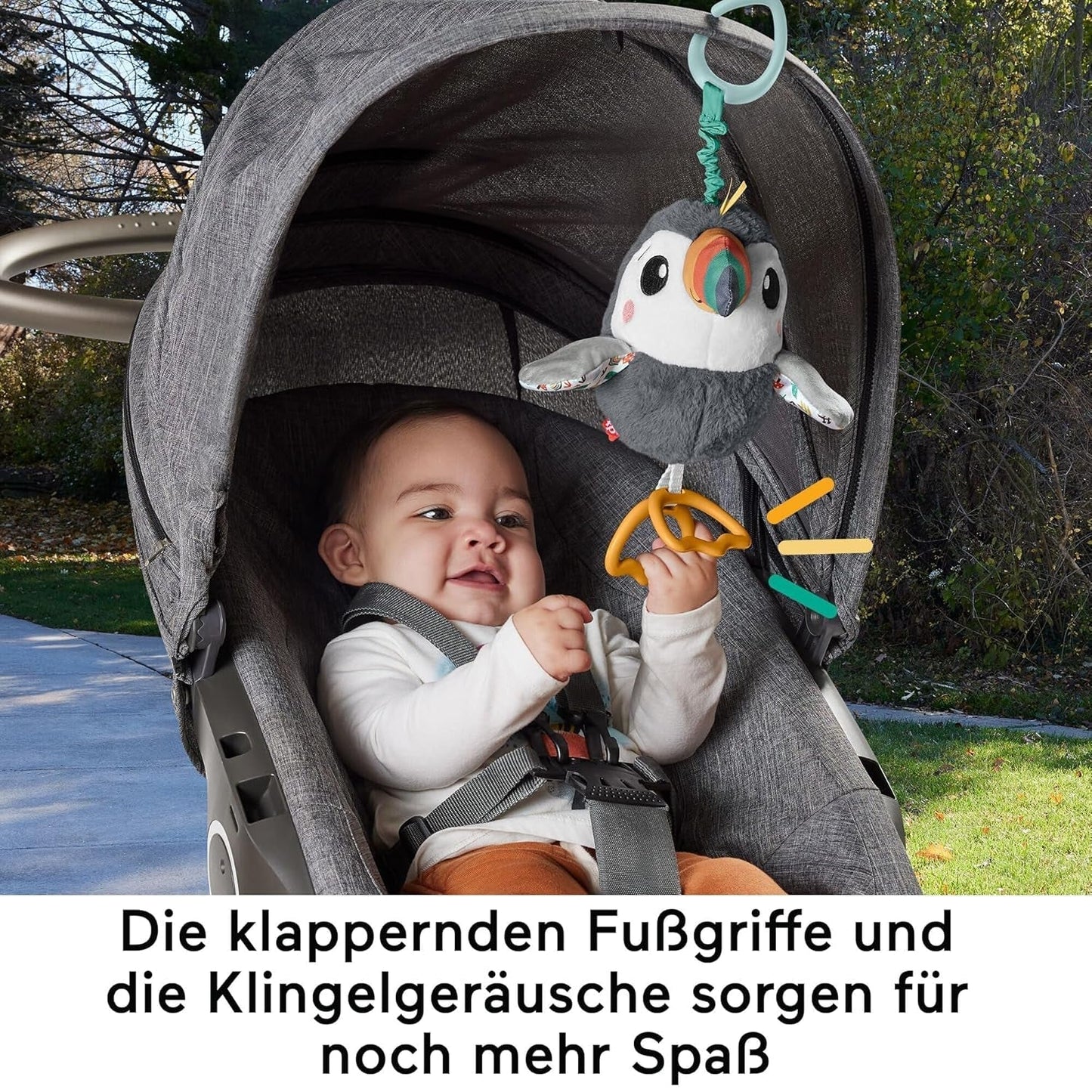 FISHER-PRICE Flap & Go Toucan - Cochecito de peluche que promueve la motricidad fina y las habilidades sensoriales del recién nacido desde el nacimiento HNX66 Baby Toys Naty Shop