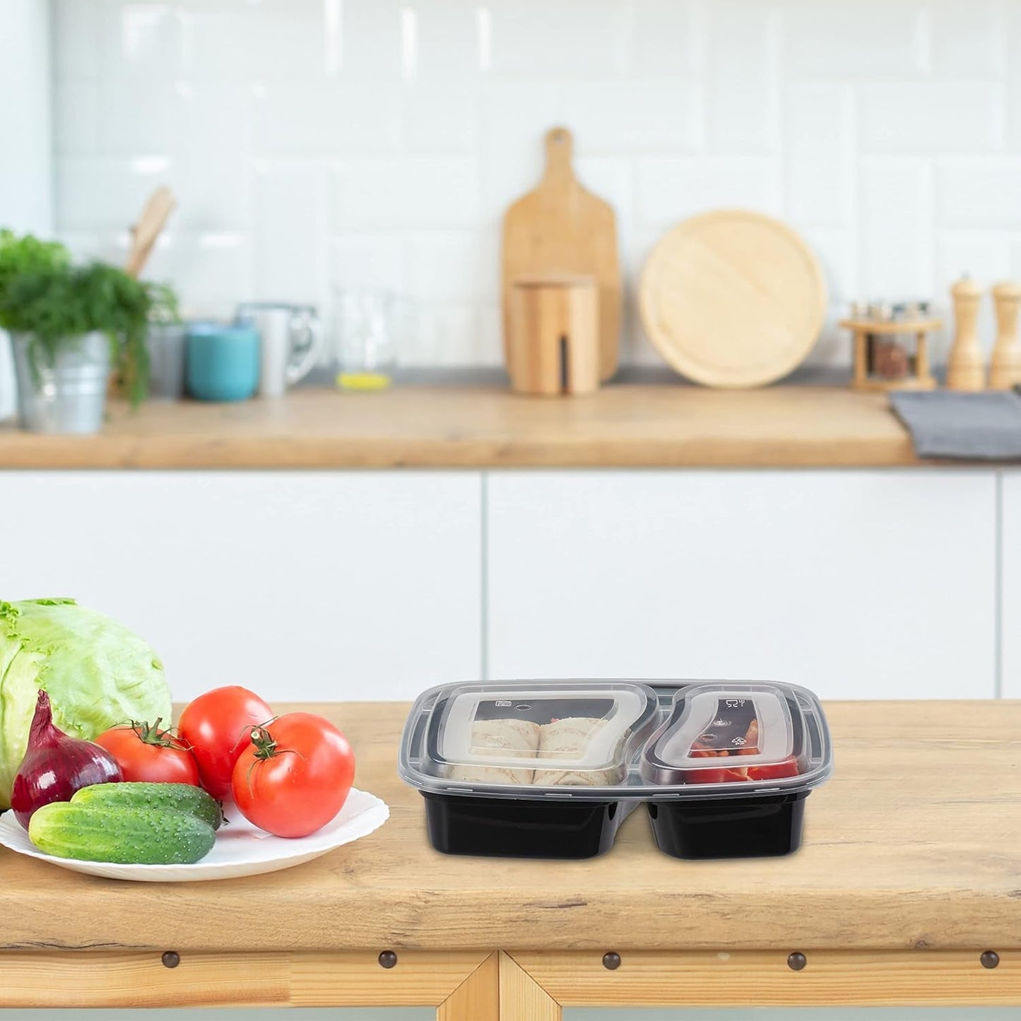 Relaxdays Cajas para Preparar Comidas, Set de 10, 2 Compartimentos, Resistentes al Microondas, 800ml, Cajas para Alimentos de Plástico con Tapa, Cajas para Conservar Alimentos Negras Naty Shop