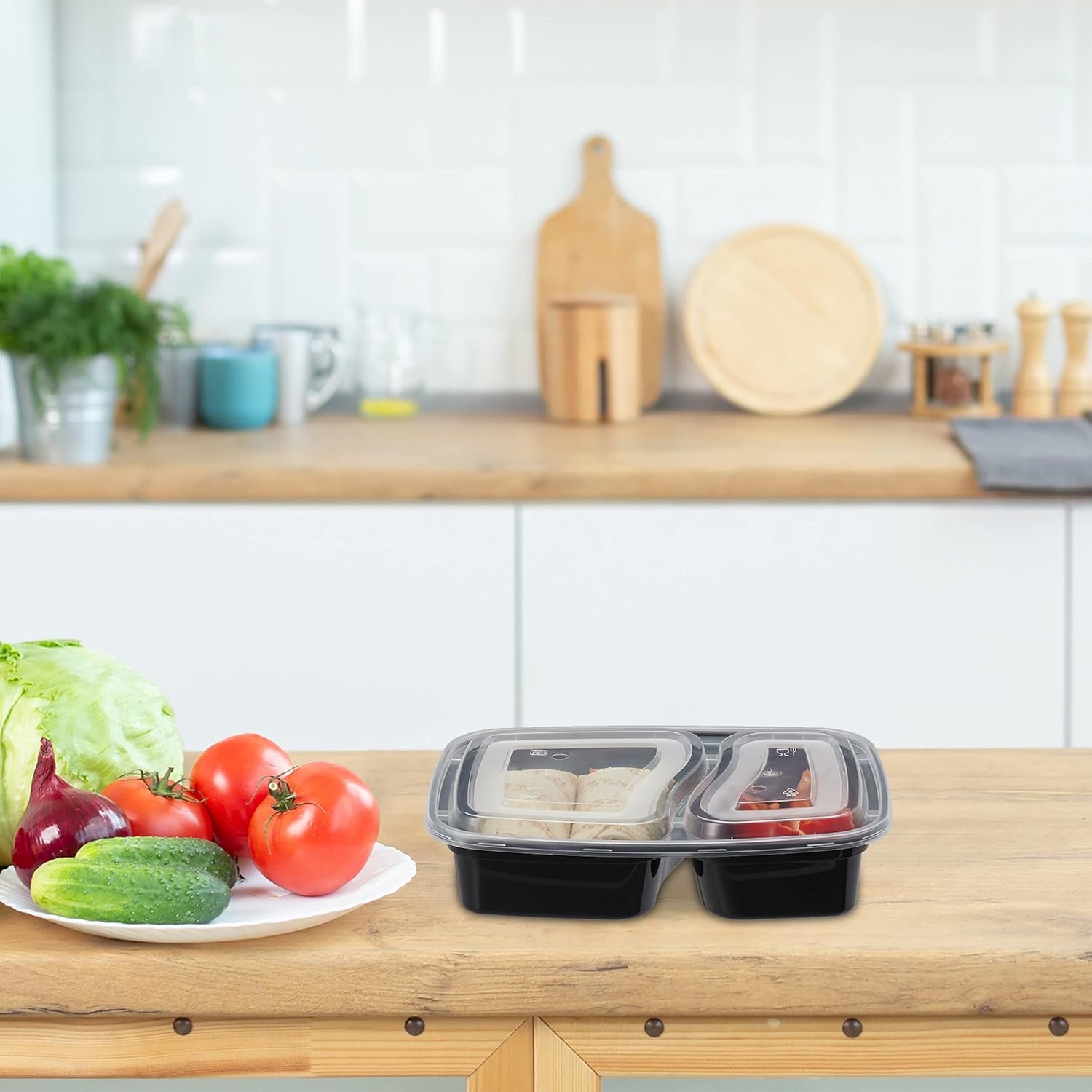 Relaxdays Cajas para Preparar Comidas, Set de 10, 2 Compartimentos, Resistentes al Microondas, 800ml, Cajas para Alimentos de Plástico con Tapa, Cajas para Conservar Alimentos Negras Naty Shop