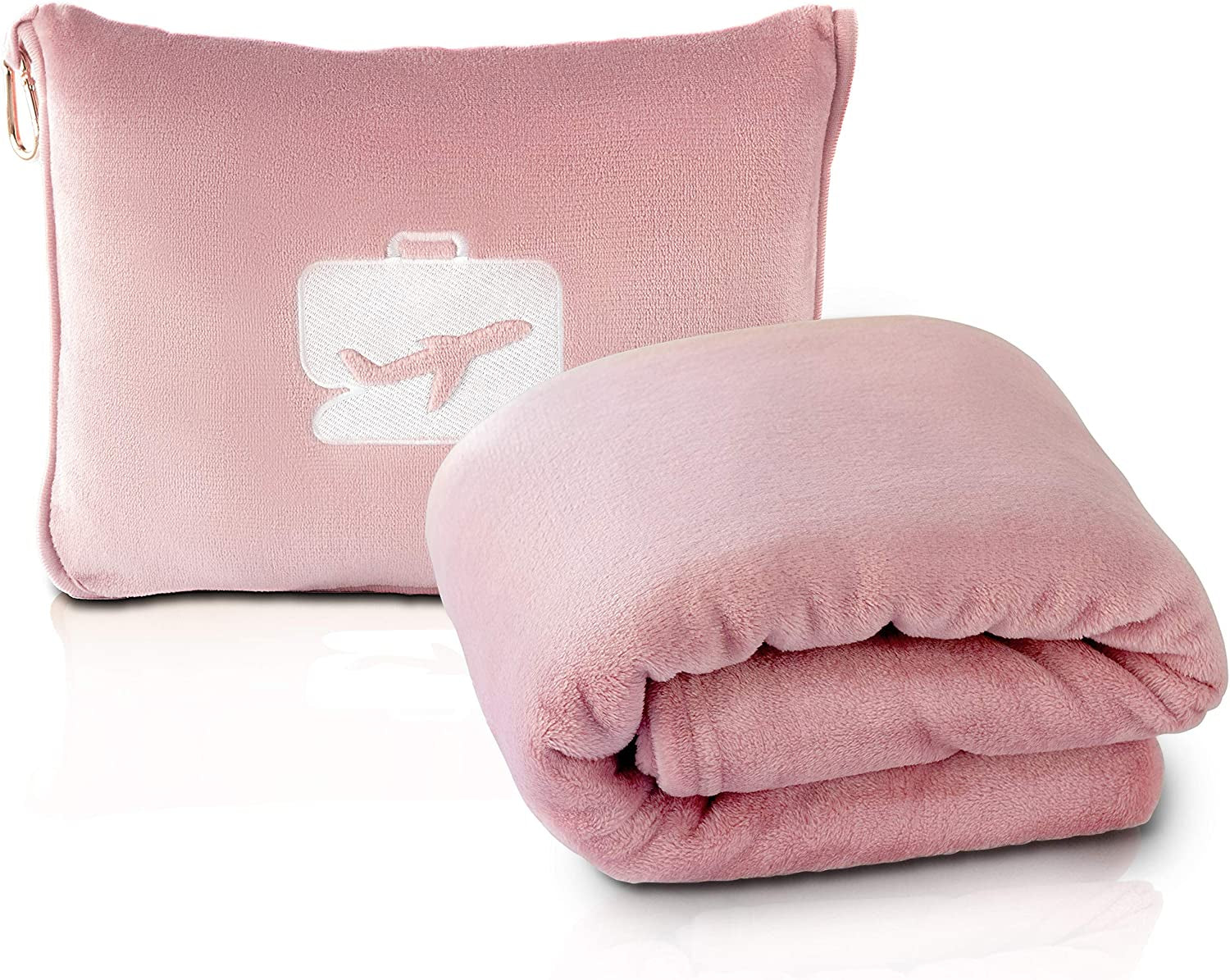 Eversnug Manta y almohada de viaje: suave manta de avión 2 en 1 con funda de almohada de bolsillo suave, funda para bolso y soporte para mochila (rojo burdeos) Almohadas de viaje Naty Shop Pink