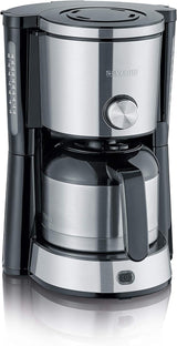 SEVERIN Cafetera espresso "TypeSwitch" con jarra térmica, AromaSwitch para elegir entre 2 perfiles de preparación, cafetera para hasta 10 tazas, 1000W, acero inoxidable cepillado-negro, KA 4845