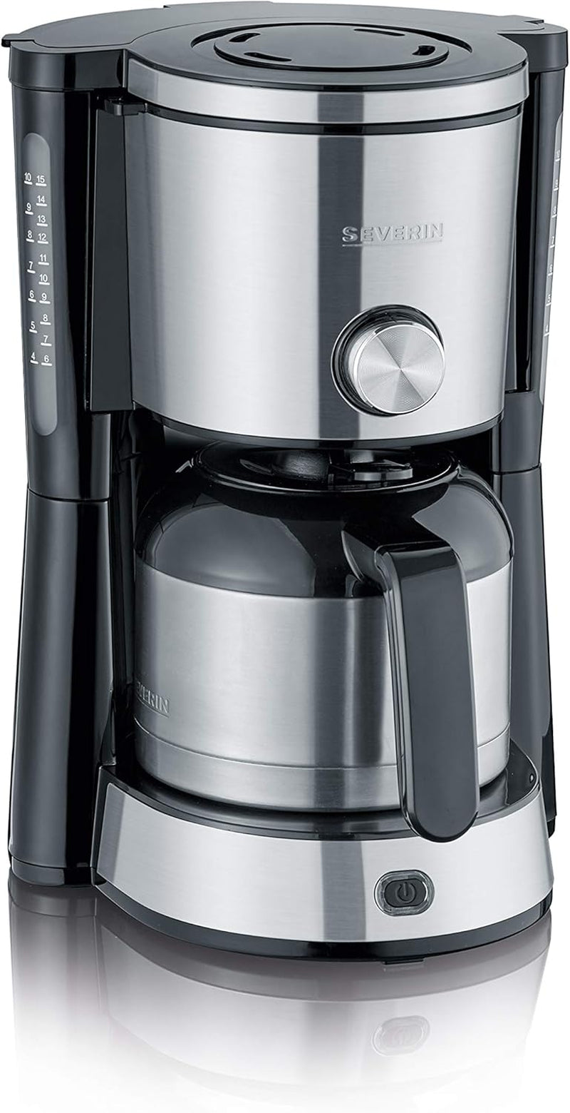 SEVERIN Cafetera espresso "TypeSwitch" con jarra térmica, AromaSwitch para elegir entre 2 perfiles de preparación, cafetera para hasta 10 tazas, 1000W, acero inoxidable cepillado-negro, KA 4845