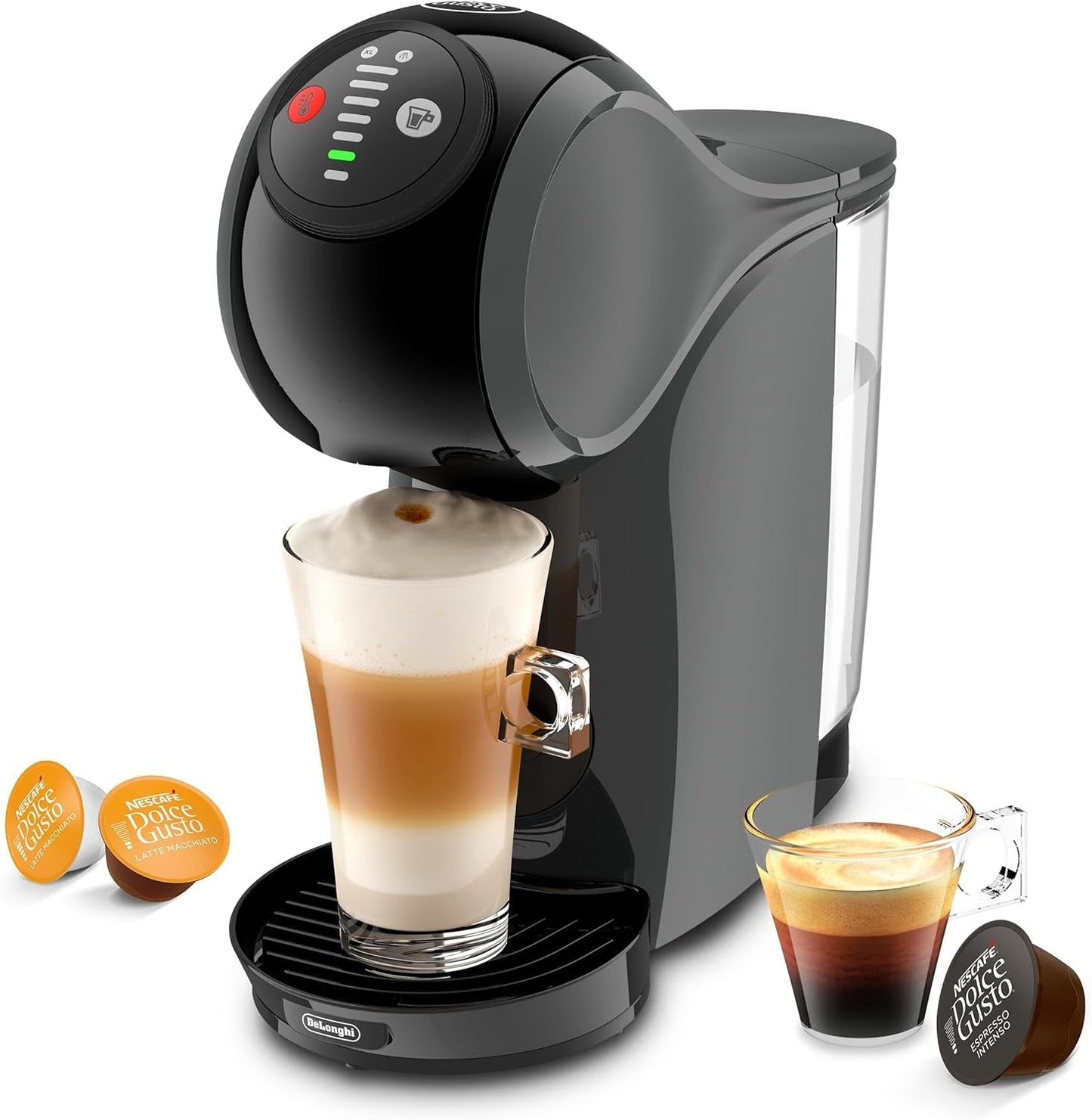 NESCAFÉ DOLCE GUSTO DeLonghi Dolce Gusto Genio S EDG226.A, Cafetera espresso de cápsulas que incluye 3 cápsulas, diseño compacto, bandeja de goteo ajustable, 0,8 l, depósito de agua extraíble, 1470 W, Antracita