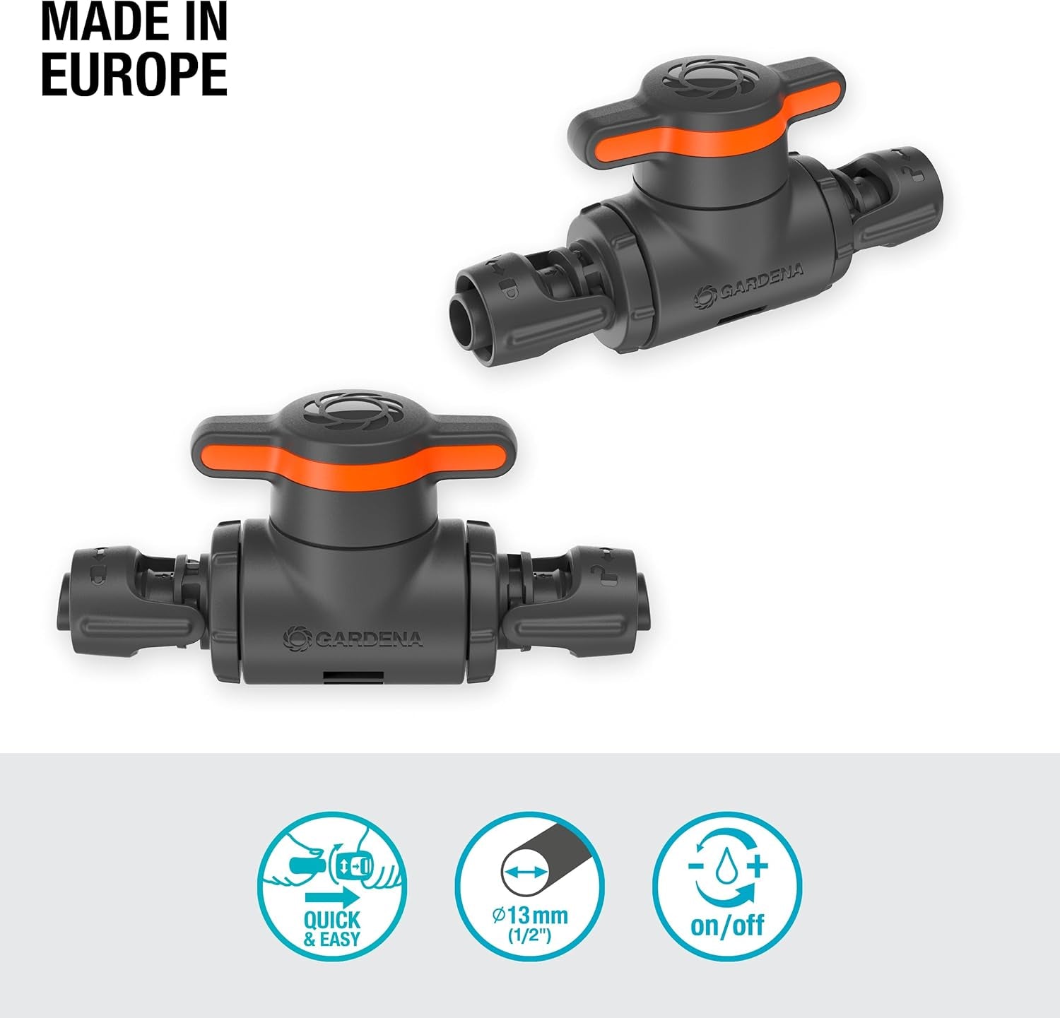 Válvula de regulación y cierre Gardena Micro-Drip-System de 13 mm (1/2 pulgada): cierre sencillo de tuberías y regulación continua del caudal de agua, accesorio para colocar tuberías de goteo (13207-20)