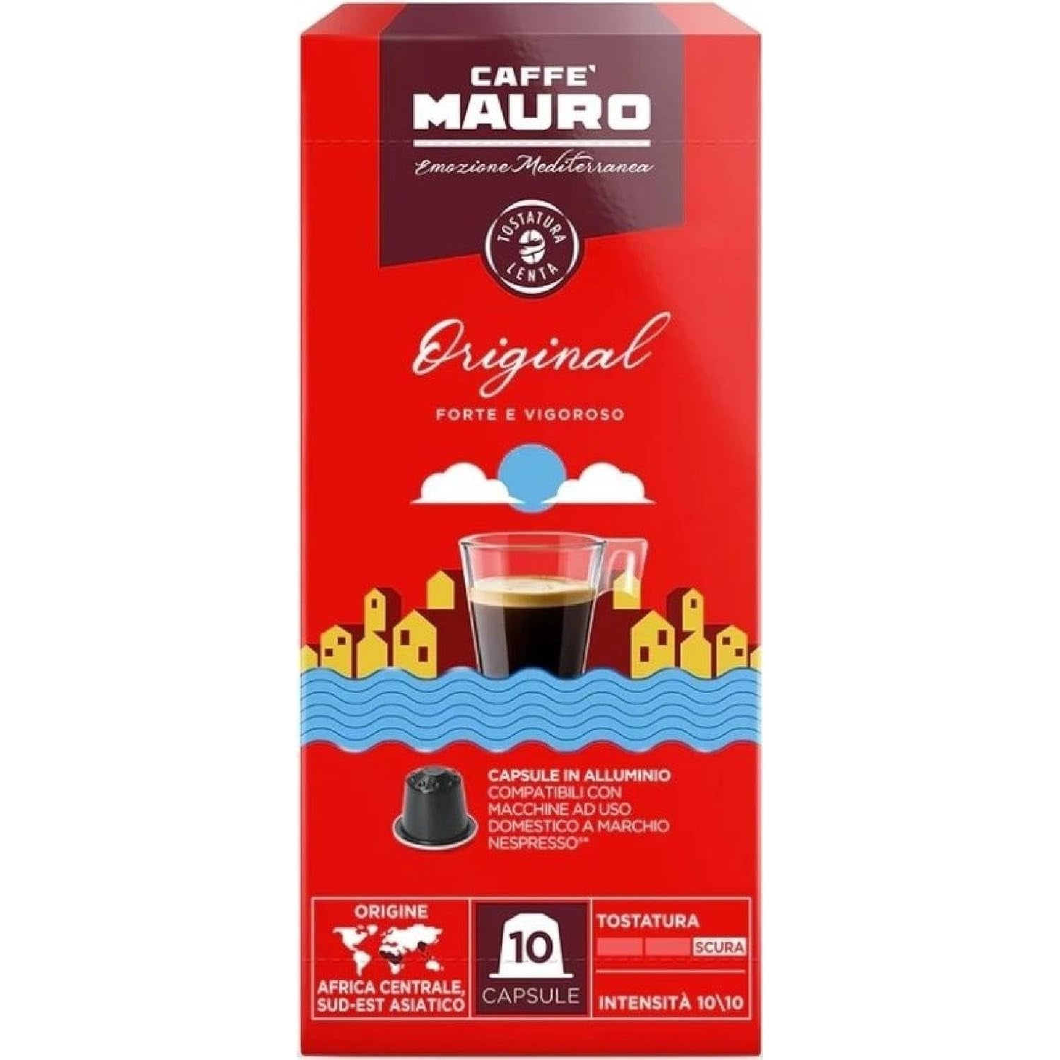 Caffè Mauro Torrefazione Kaffeekapseln Espresso Original, Intensität 10/10-50 Kapsel aus Aluminium - Compatible con Nespresso* Haushalts-Espressomaschinen - Hergestellt in Italien