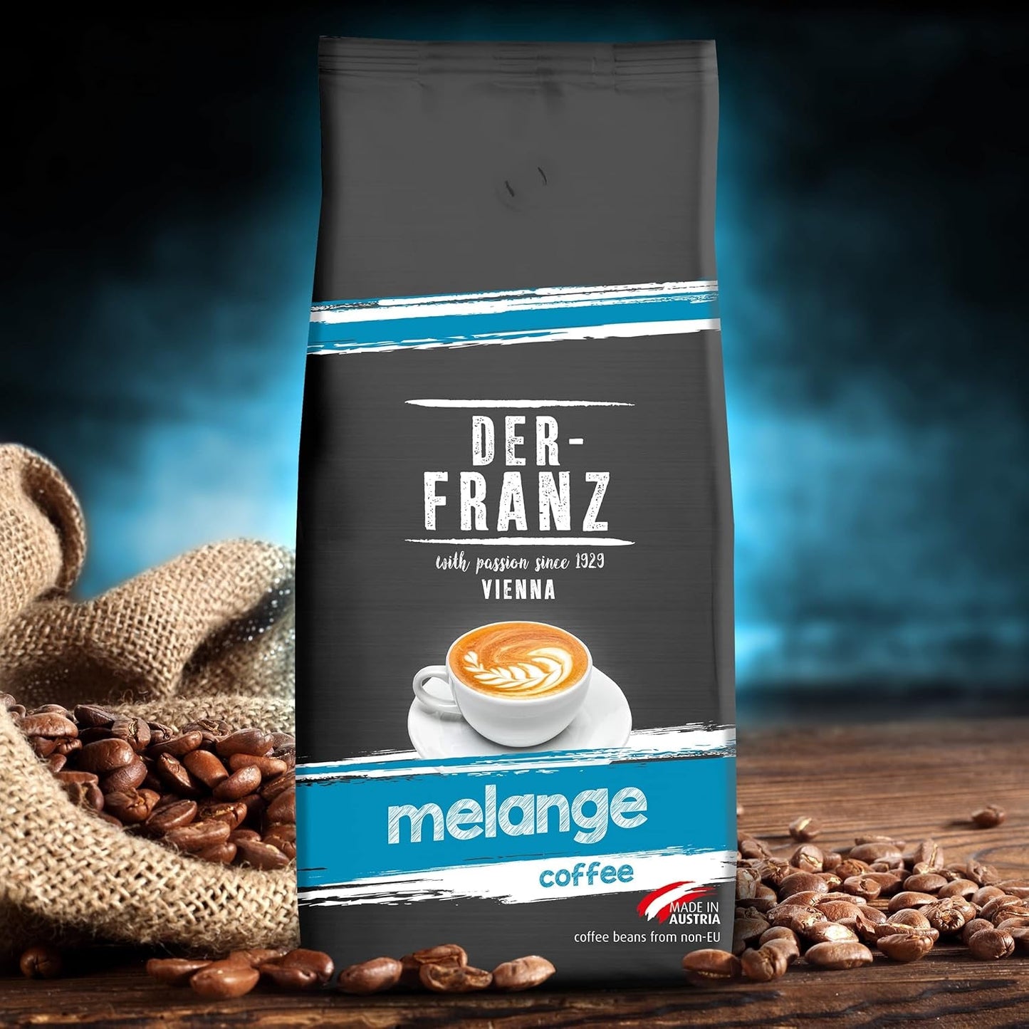 Café Der-Franz Melange, concentración 3/5, 100% Arábica, granos de café enteros, 4 x 1000 g