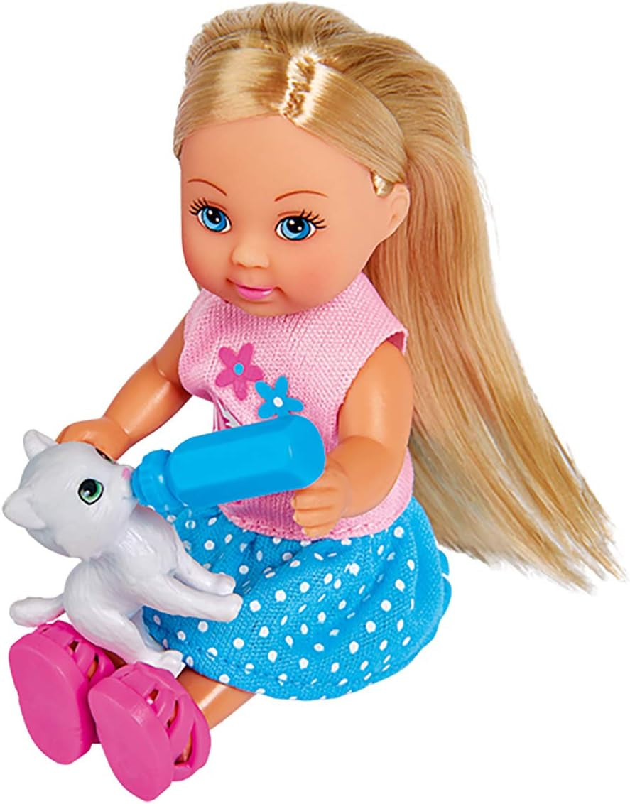 Simba 105733348 - Cochecito para Gatos Evi Love, con Dos Gatos en el Cochecito, Bolso Desmontable, Accesorios, Muñeca de Vestir, 12cm, Para Niños a Partir de 3 Años