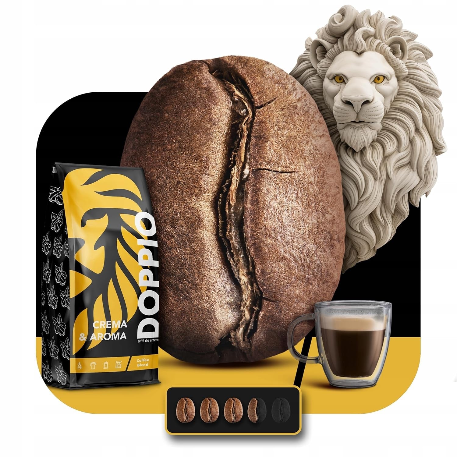 Doppio Crema y Sabor 1KG | Granos de café 80% Arábica y 20% Robusta | con notas de cacao, nueces y caramelo | Tostado fresco y medio, baja acidez | para café expreso | Café Orca Azul