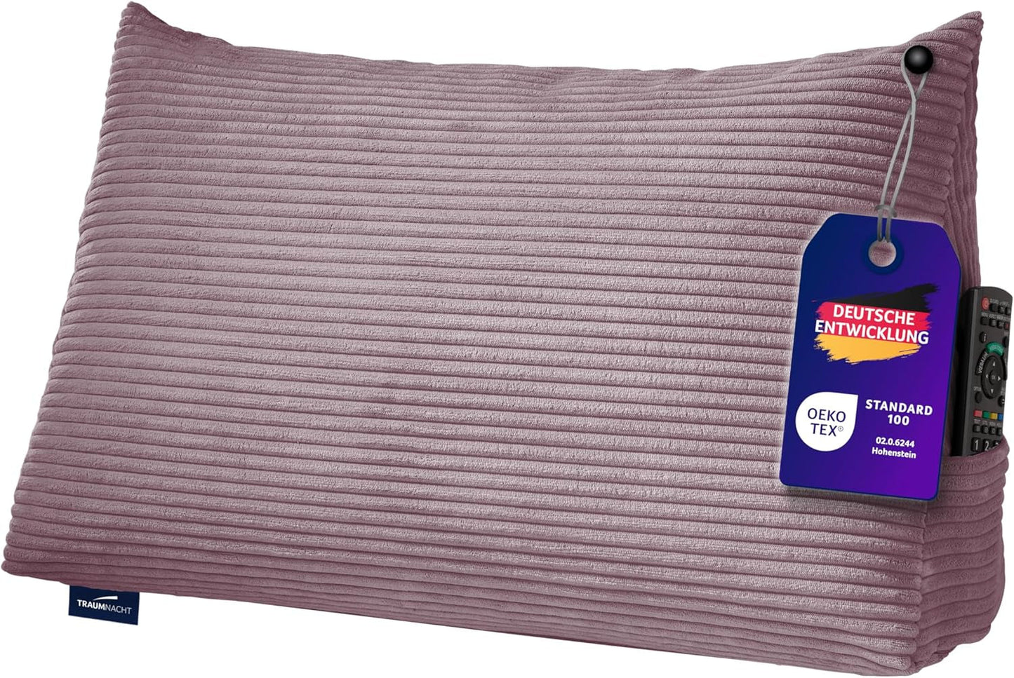 Almohada de lectura Traumnacht Cosy Back Cushion, 70 x 40 cm gris oscuro, funda desenfundable y lavable de 100% poliéster, práctico bolsillo lateral, certificado Öko-Tex, fabricado según los estándares de calidad alemanes