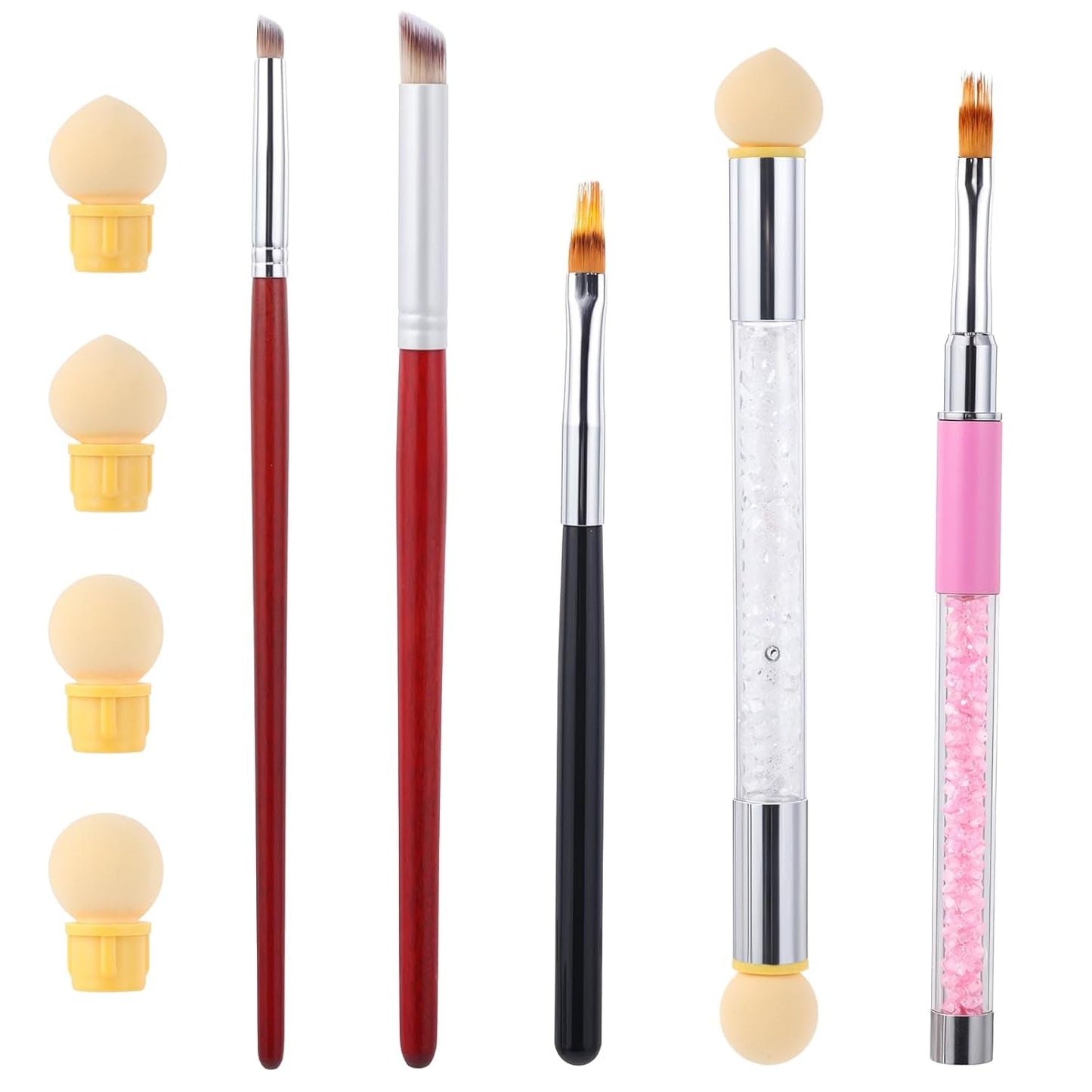 Nail Art Rendering-Werkzeuge Schwamm Undtupfpinsel, aplicador de cepillo de esponja, Doppelter Kopf Ombre Sponge Stick con 4 Ersatzköpfe, Nail Art Schwamm Und Tupfpinsel, Ombre Nagelpinsel para gel