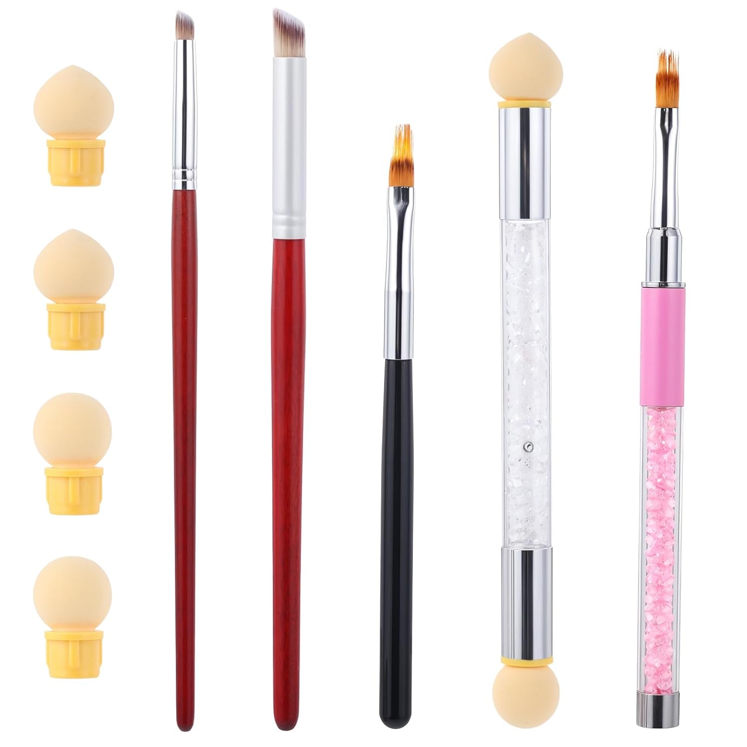 Nail Art Rendering-Werkzeuge Schwamm Undtupfpinsel, aplicador de cepillo de esponja, Doppelter Kopf Ombre Sponge Stick con 4 Ersatzköpfe, Nail Art Schwamm Und Tupfpinsel, Ombre Nagelpinsel para gel