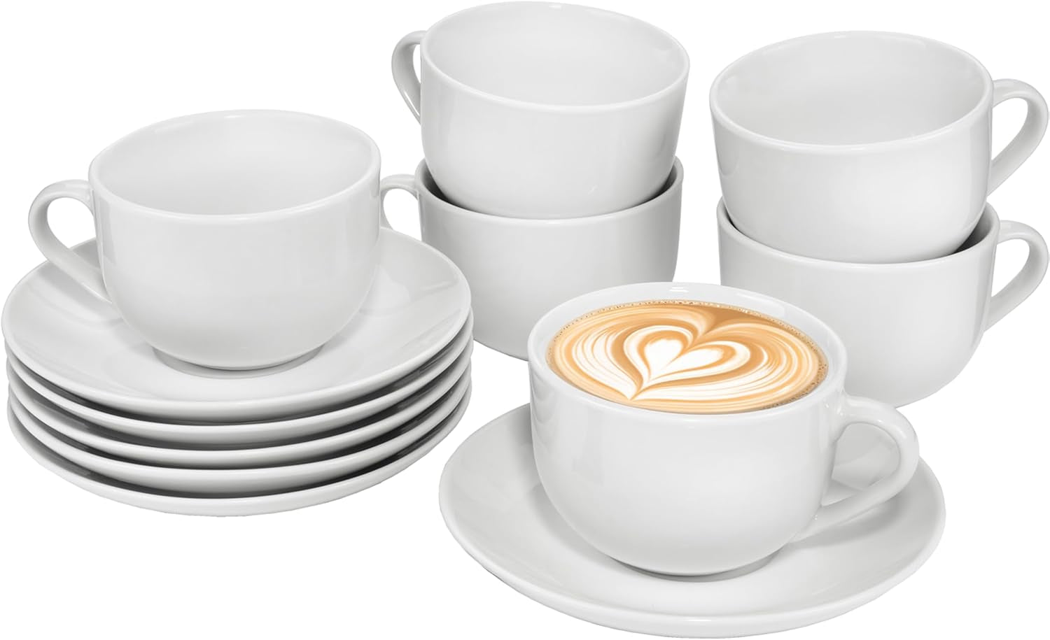 Sänger Juego de tazas de café New Port, juego de 12 tazas para 6, tazas y platillos de porcelana blanca, 150 ml | LA COLECCIÓN PREMIUM