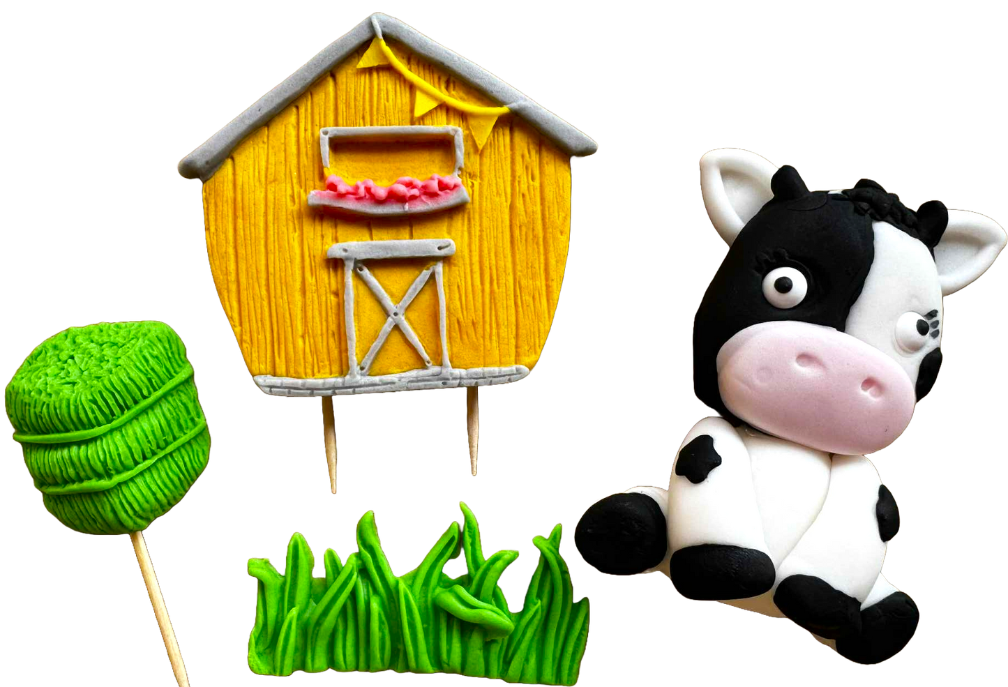 Set de 4 adornos comestibles, Decoraciones de Pasta de Azúcar Vacuta Lola Nati Shop