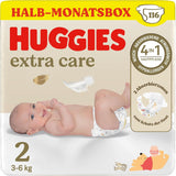 Pañales para recién nacido Huggies, talla 2, 116 pañales (2 x 58), caja de medio mes
