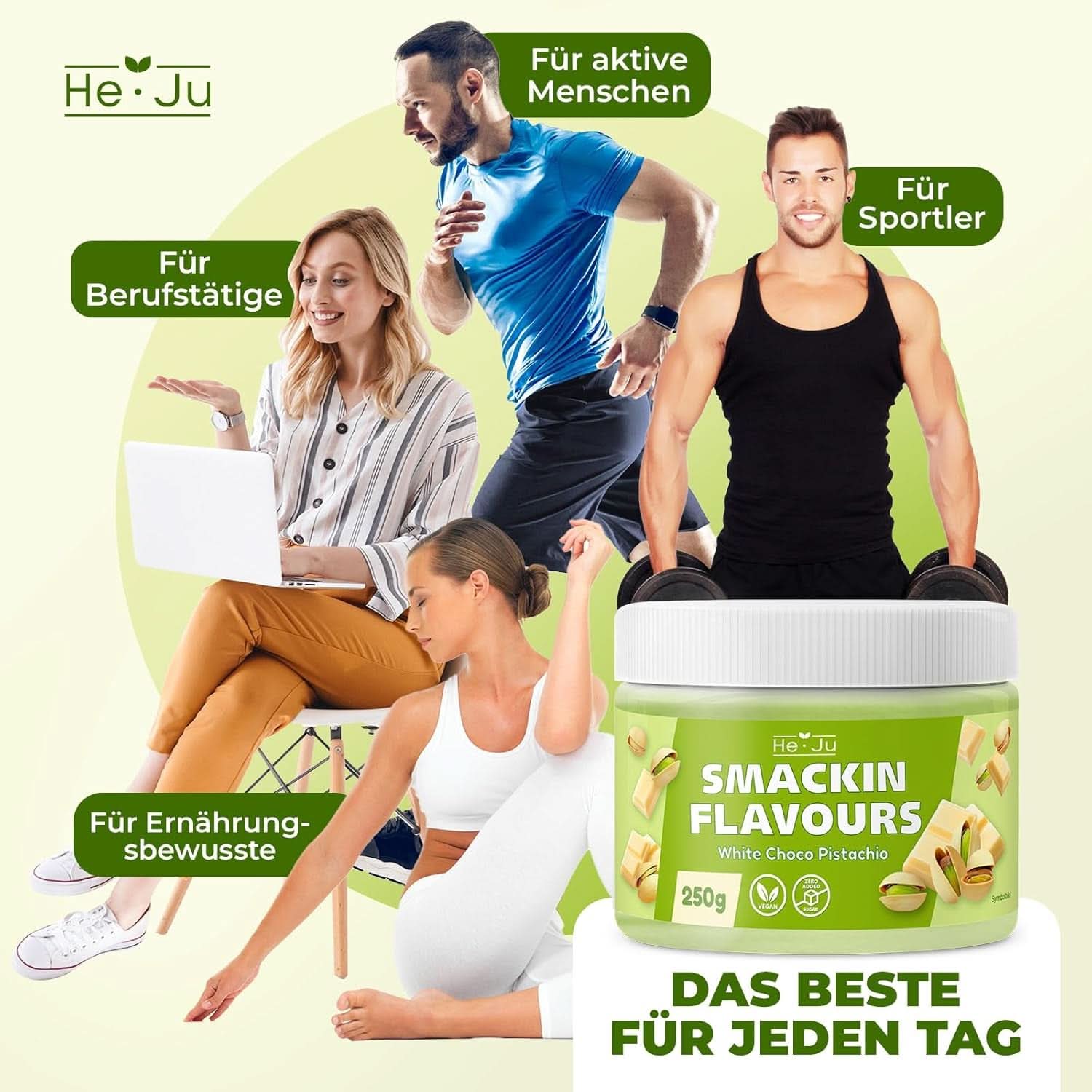 He-Ju, Polvo con sabor a chocolate blanco y pistacho, 250 gramos Naty Shop Sabores
