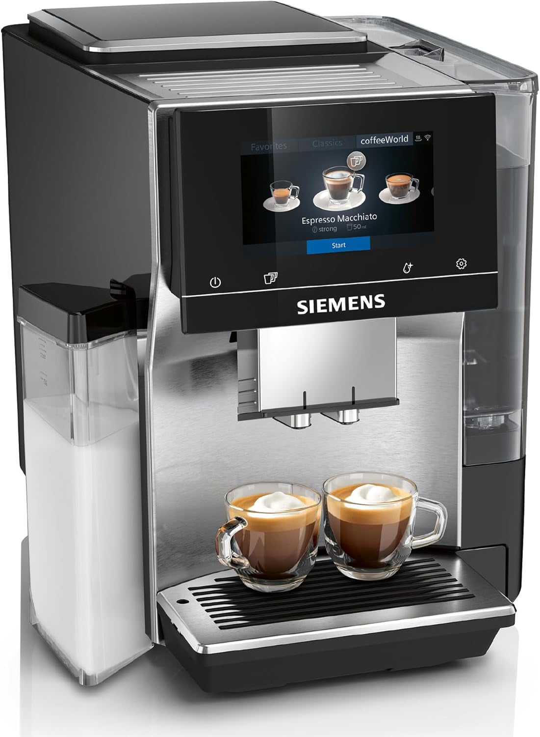 Cafetera espresso totalmente automática Siemens EQ700, pantalla TFT a color grande, 36 bebidas frías y calientes, cerveza fría, función 2 tazas, control por aplicación, sistema de limpieza automático, acero inoxidable negro, TQ717D03