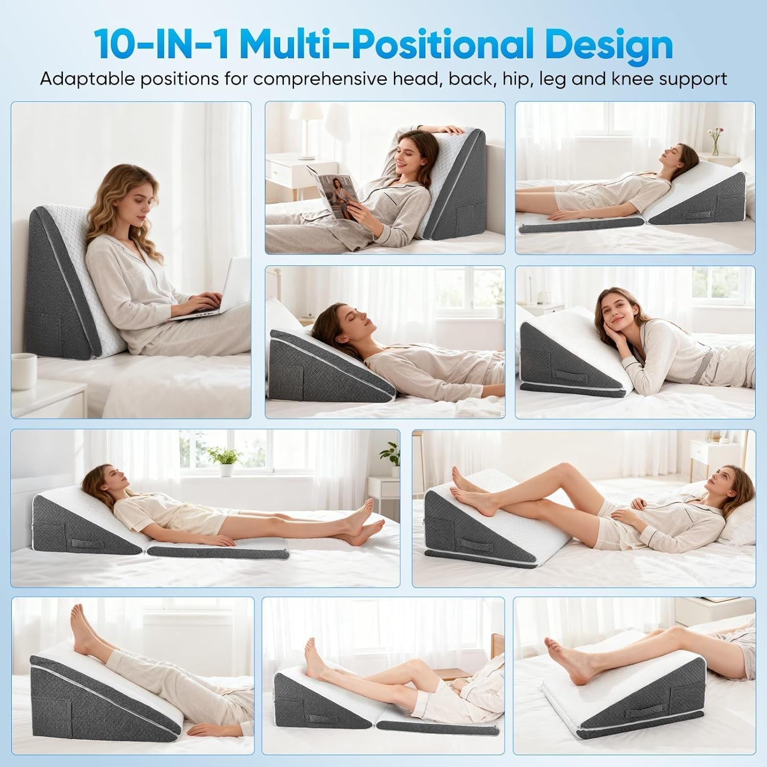 Almohada de plumas para cama y sofá, L50xW50xH26 Almohada de lectura doble con funda lavable, viscoelástica, para roncar y para mayor comodidad en la zona del cuello y la espalda
