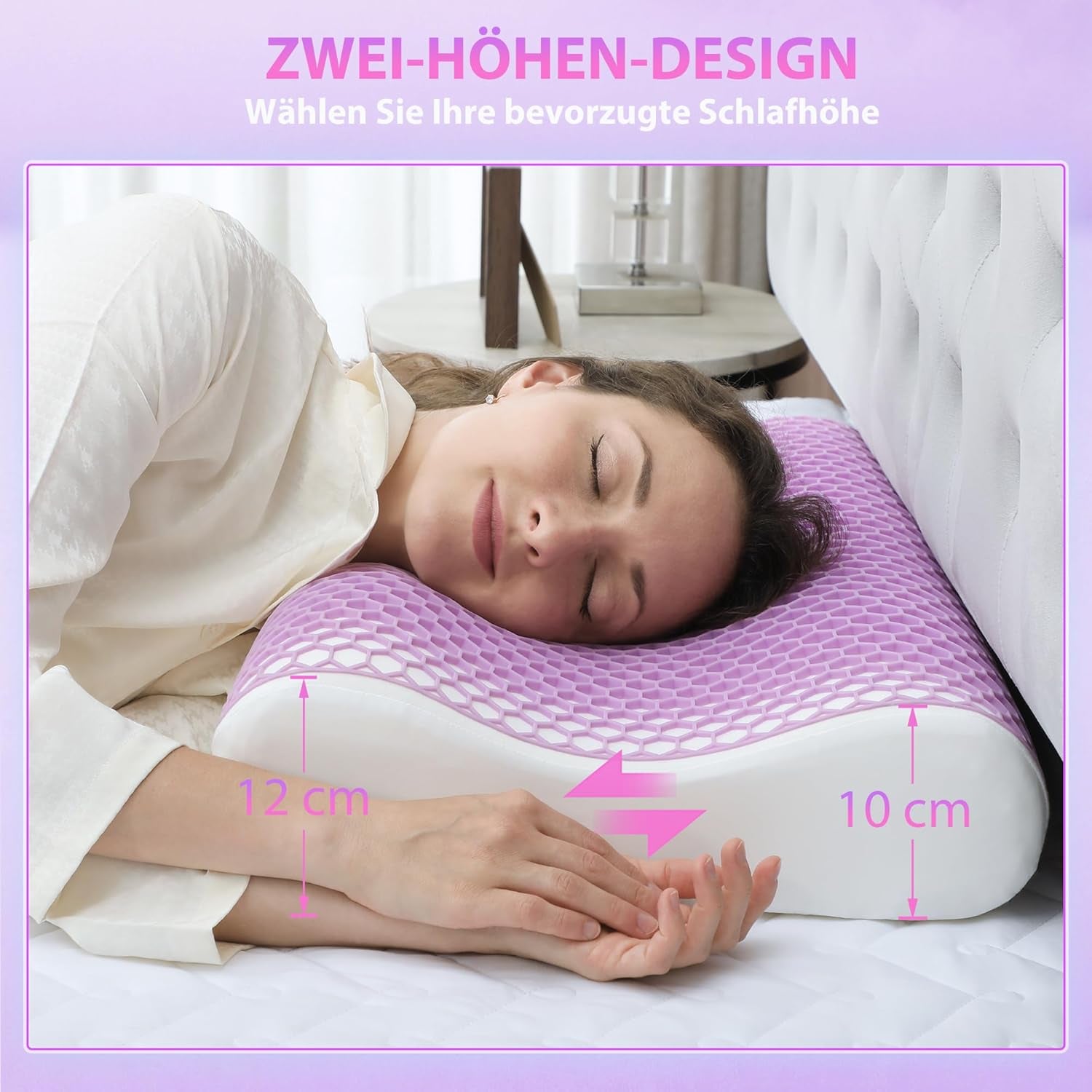 HOMCOM Almohada Viscoelástica Almohada Cervical con Funda Extraíble 2 Alturas Ergonómica 2S Responsive Almohada Cervical para Diferentes Posiciones para Dormir 60x40cm Crema Blanco