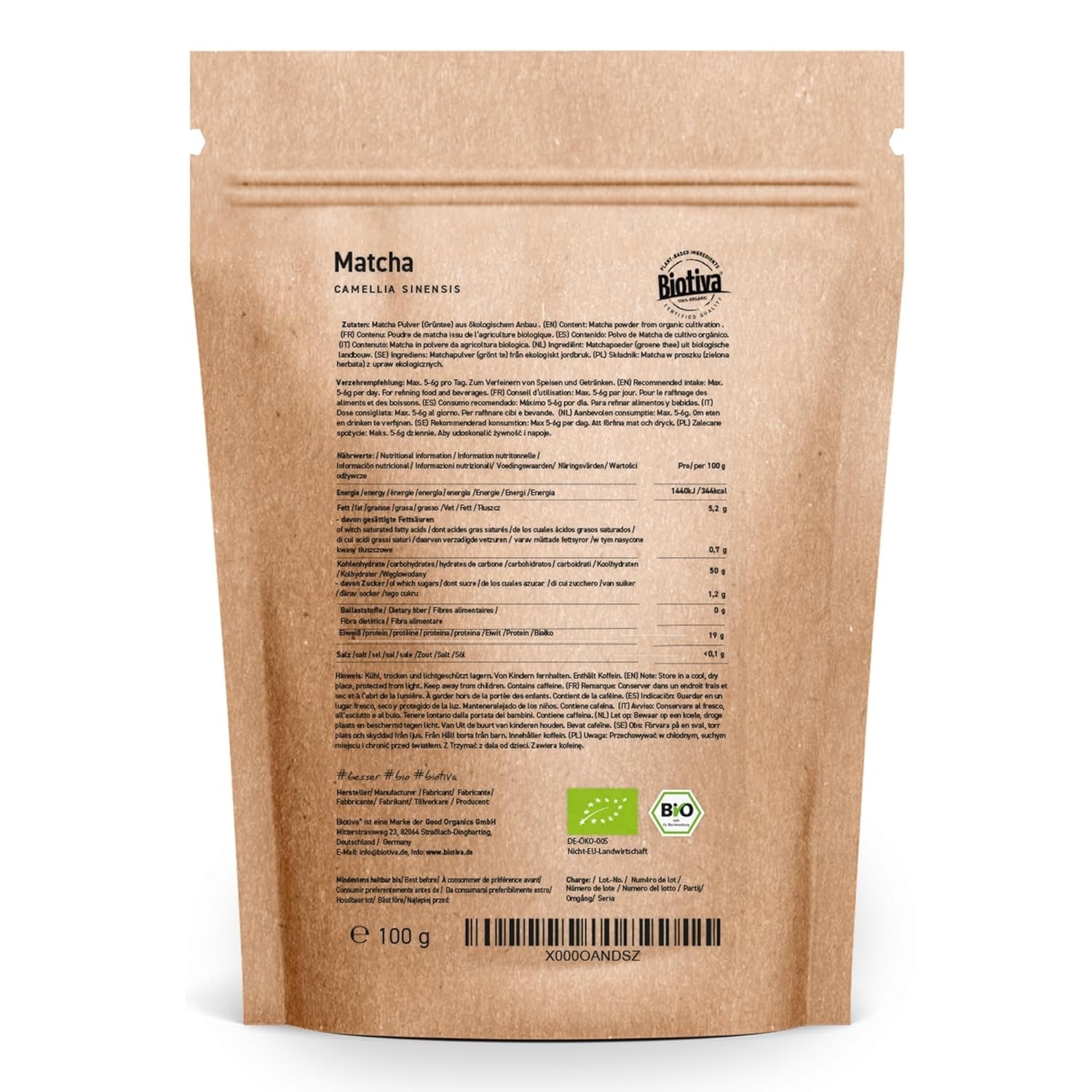 Té Matcha Orgánico 100g - Matcha Original en Polvo - Batidos de Té Latte - Matcha Orgánico de la más Alta Calidad de Japón - Embotellado y Controlado en Alemania - Biotiva