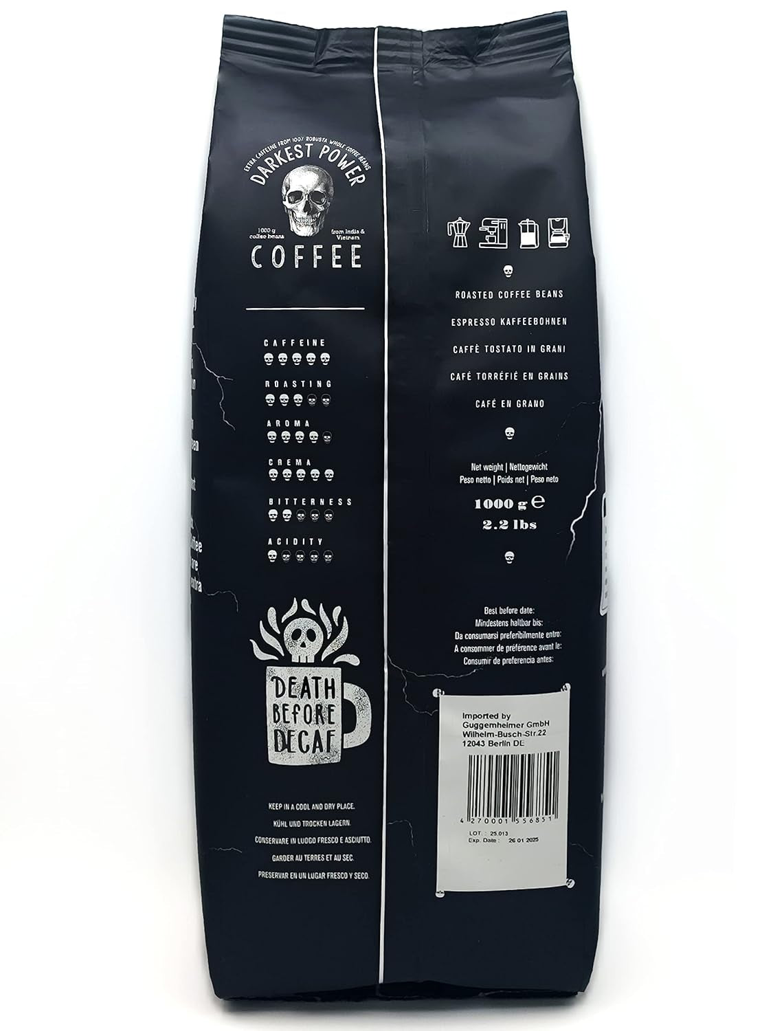 | Cafeteras extra fuertes | Café expreso 100% Robusta | viel Kaffein wenig Säure | 1000 g de café bohnen de ganze | geigeint für Totalmente automático | con garantía Zufriedenheits