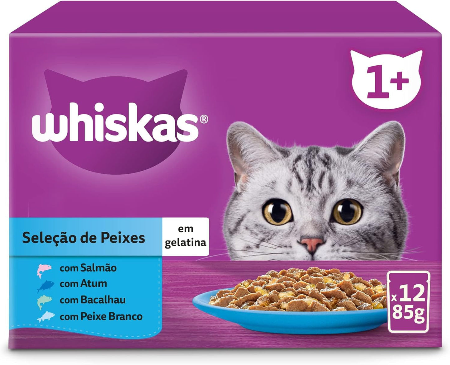 Whiskas Nassfutter für ausgewachsene Katzen, Fischauswahl en gelatina (paquete múltiple, 4 x 12 x 85 g)