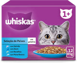 Whiskas Nassfutter für ausgewachsene Katzen, Fischauswahl en gelatina (paquete múltiple, 4 x 12 x 85 g)