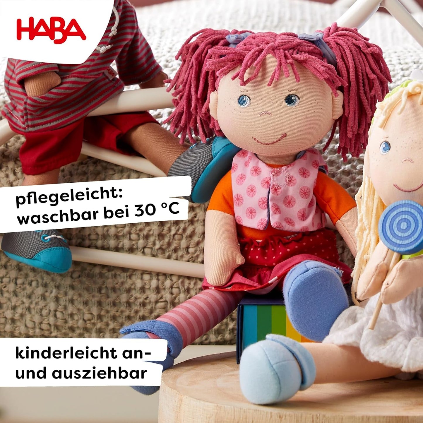 Muñeca HABA Lily Lou - Muñeca de tela suave a partir de 18 meses - 30 cm con ropa y pelo - Compañera de juegos ideal para niños pequeños - 1302842001
